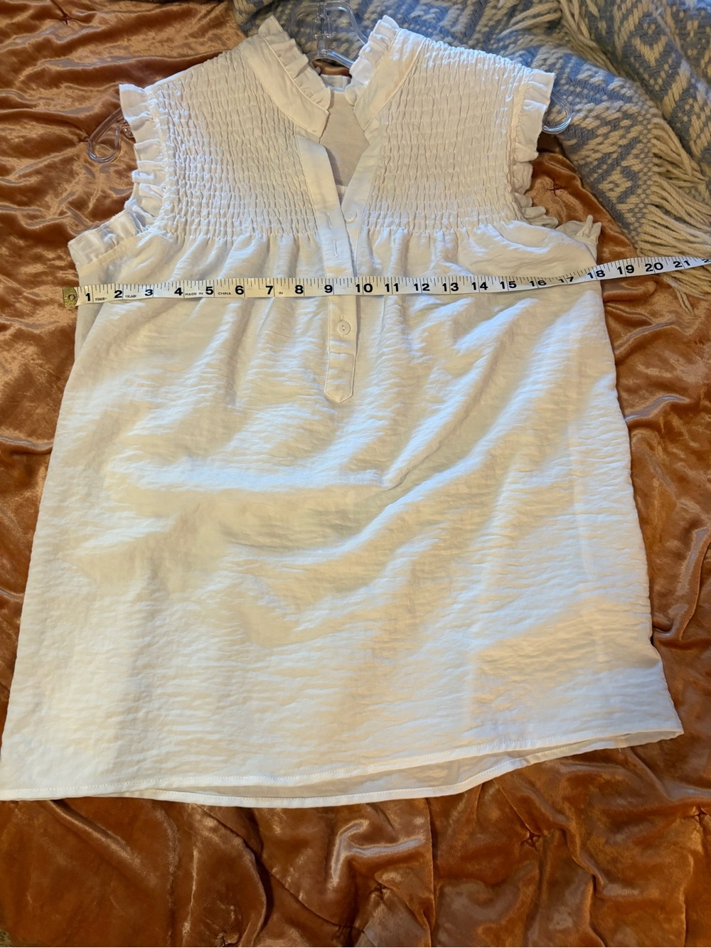 Amazon White Sleeveless Smocked Ruffle Yoke Top - Picture 4 of 5